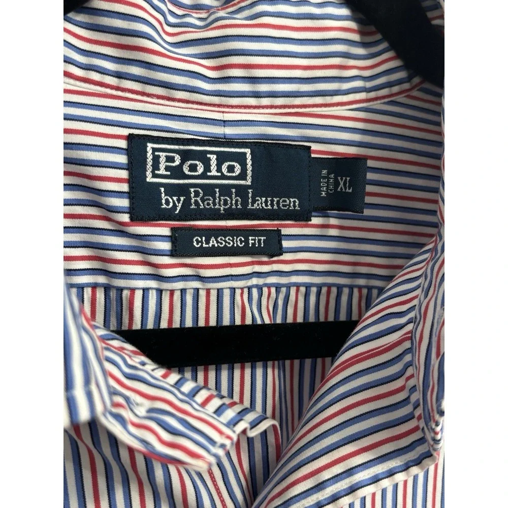 Polo Ralph Lauren Classic Fit Stripe Button Down Shirt Men's XL Red Blue Cotton